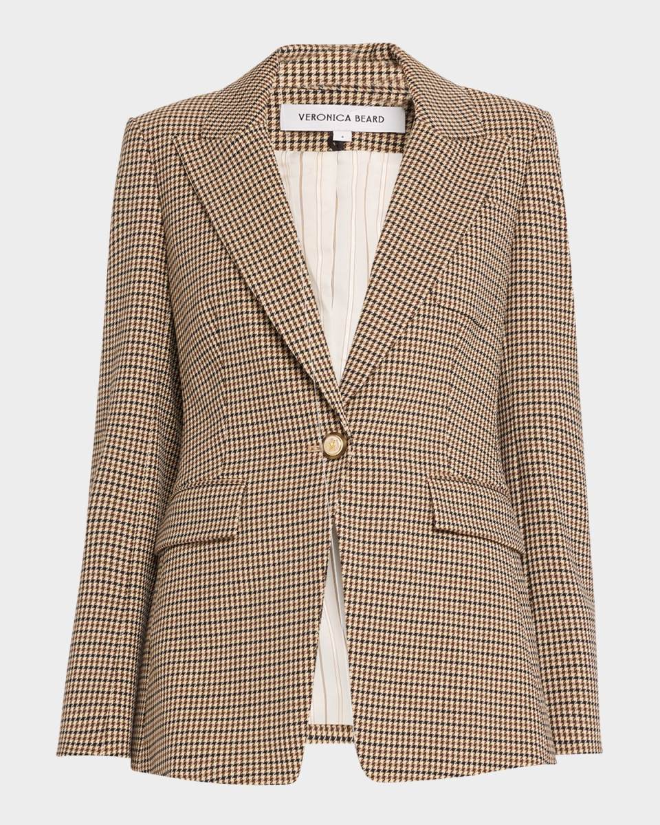 Livvy Single-Button Houndstooth Dickey Jacket